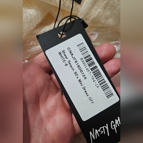 NASTY GAL Sheer Sequin Detail Long Sleeve Mini Shift Dress Off White.Size 4 NWT - Picture 3 of 15
